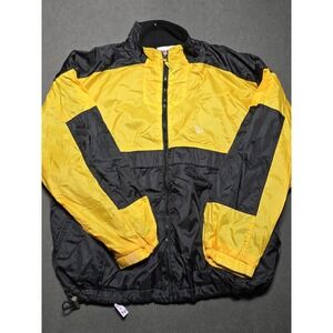 Vintage Wilson Windbreaker Jacket XL Black‎ Yellow Full Zip Nylon Retro 90s